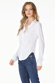 BUTTON FRONT SHIRRED PLACKET TEE